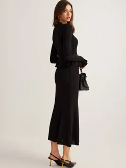 COMMENSE Ruffle Slim Sweater Dress* Black Dresses|Sweater Dresses