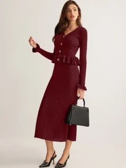 COMMENSE Ruffle Slim Sweater Dress* Black Dresses|Sweater Dresses