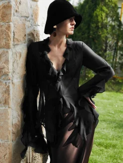 COMMENSE Ruffle Split Thin Shirt* Blouses & Shirts|Tops