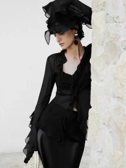 COMMENSE Ruffle Split Thin Shirt* Blouses & Shirts|Tops