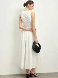 COMMENSE Ruffle Trim Neck Button Sleeveless Dress* White Dresses|Casual Dresses