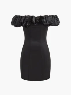 COMMENSE Ruffle Zippered Off-Shoulder Dress* Black Dresses|Cocktail & Party Dresses