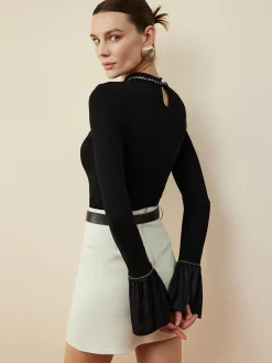 COMMENSE Ruffle-Cuff Cutout Slim Blouse* Blouses & Shirts|Tops
