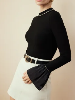COMMENSE Ruffle-Cuff  Cutout Slim Blouse* Blouses & Shirts|Tops