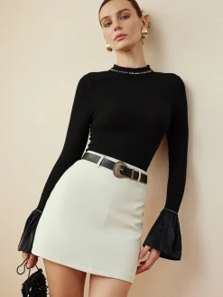 COMMENSE Ruffle-Cuff  Cutout Slim Blouse* Blouses & Shirts|Tops