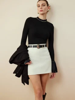 COMMENSE Ruffle-Cuff  Cutout Slim Blouse* Blouses & Shirts|Tops