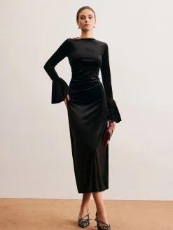 COMMENSE Ruffle-Cuff Velvet Long Dress* Cocktail & Party Dresses|Long Dresses