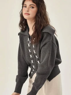 COMMENSE Sailor Collar Two-Way Zipper Cardigan* Cardigans|Sweaters & Cardigans