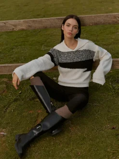 COMMENSE Sailor-Collar Color Block Short Sweater* Knitwear|Tops