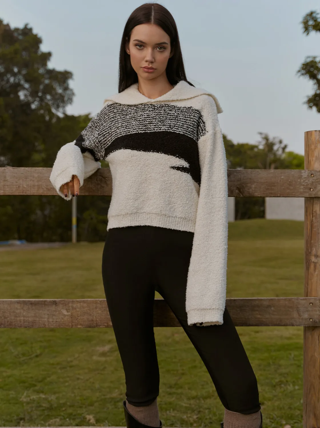 COMMENSE Sailor-Collar Color Block Short Sweater* Knitwear|Tops