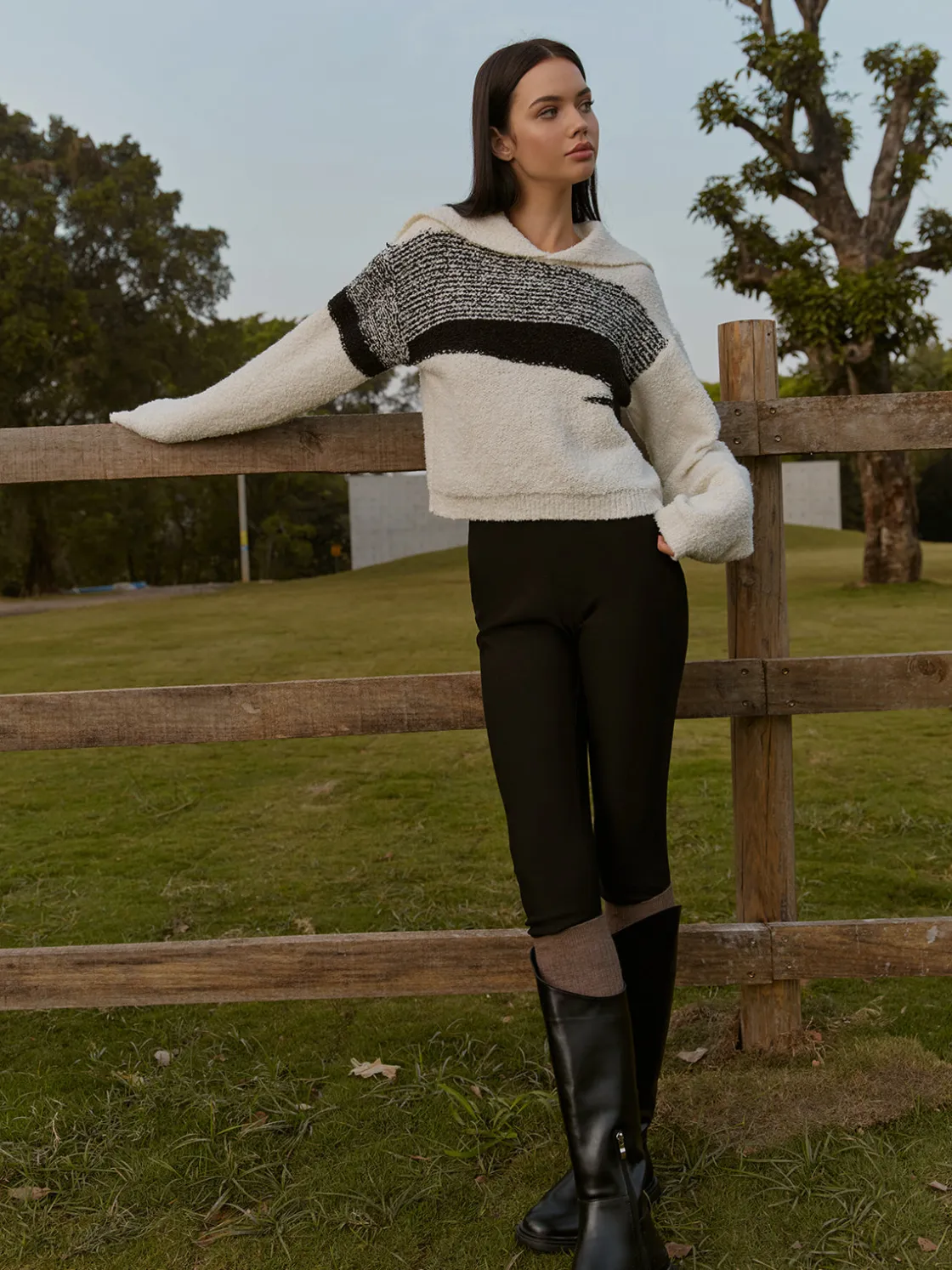COMMENSE Sailor-Collar Color Block Short Sweater* Knitwear|Tops