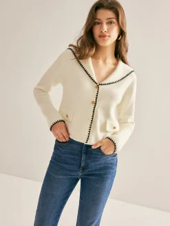 COMMENSE Sailor-Collar Contrast-Trim Button Cardigan* Cardigans|Sweaters & Cardigans