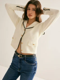 COMMENSE Sailor-Collar Contrast-Trim Button Cardigan* Cardigans|Sweaters & Cardigans