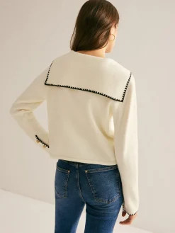 COMMENSE Sailor-Collar Contrast-Trim Button Cardigan* Cardigans|Sweaters & Cardigans