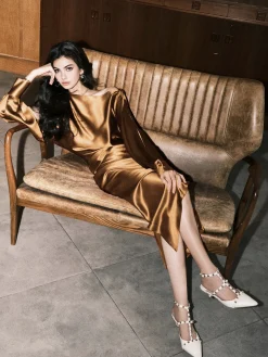 COMMENSE Satin Asymmetrical Split Skirt* Skirts|Bottoms