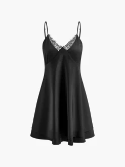 COMMENSE Satin Backless V-Neck Dress* White Dresses|Casual Dresses