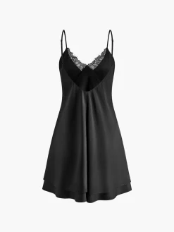 COMMENSE Satin Backless V-Neck Dress* White Dresses|Casual Dresses