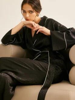 COMMENSE Satin Contrast Piping Belted Pants Set* Pants Sets