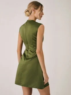 COMMENSE Satin Crew Neck Short Dress* Casual Dresses|Work Dresses