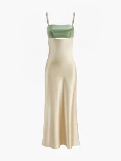 COMMENSE Satin Cutout Zipper Long Dress* Cocktail & Party Dresses|Summer Dresses
