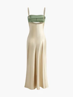 COMMENSE Satin Cutout Zipper Long Dress* Cocktail & Party Dresses|Summer Dresses
