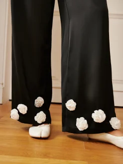 COMMENSE Satin 3D Flower Button Pants* Long Sleeve Sets|Pants