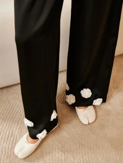 COMMENSE Satin 3D Flower Button Pants* Long Sleeve Sets|Pants