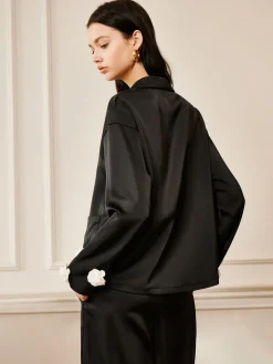 COMMENSE Satin 3D Flower Pocket Shirt* Long Sleeve Sets|Blouses & Shirts