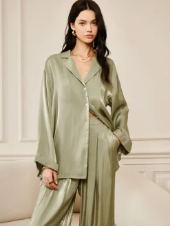 COMMENSE Satin Draped Pants Set* Pants Sets|Long Sleeve Sets