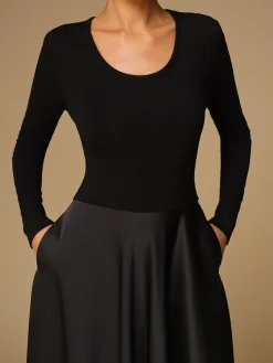 COMMENSE Satin Panel Jersey Long Dress* Black Dresses|Cocktail & Party Dresses