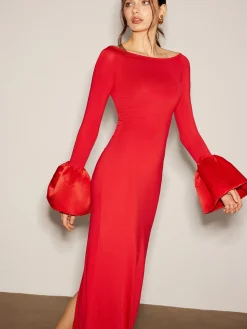 COMMENSE Satin Panel Jersey Split Dress* Cocktail & Party Dresses|Long Dresses