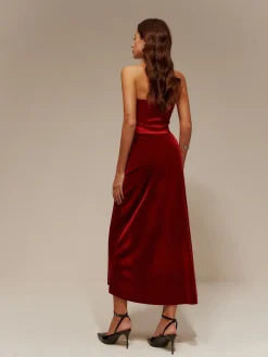 COMMENSE Satin Panel Velvet Pleated Tube Dress* Cocktail & Party Dresses|Long Dresses