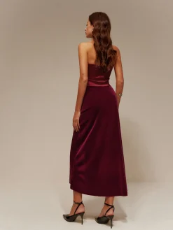 COMMENSE Satin Panel Velvet Pleated Tube Dress* Cocktail & Party Dresses|Long Dresses
