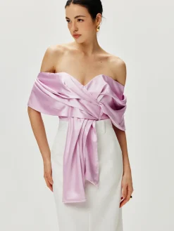 COMMENSE Satin Pleated Off Shoulder Top* Tank Tops & Camis|Tops