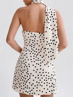 COMMENSE Satin Polka Dot Asymmetrical Dress* White Dresses|Casual Dresses