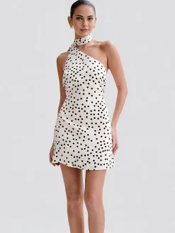 COMMENSE Satin Polka Dot Asymmetrical Dress* White Dresses|Casual Dresses