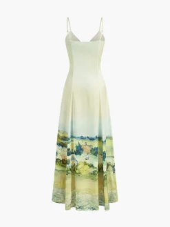 COMMENSE Satin Print V-Neck Cami Dress* White Dresses|Casual Dresses