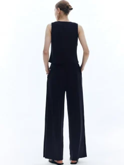 COMMENSE Satin Solid V-Neck Pants Set* Pants Sets|Matching Sets