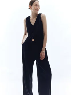 COMMENSE Satin Solid V-Neck Pants Set* Pants Sets|Matching Sets