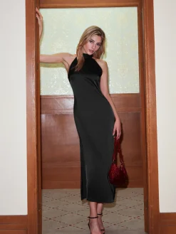 COMMENSE Satin Split Halter Dress* Cocktail & Party Dresses|Summer Dresses