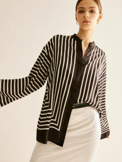 COMMENSE Satin Striped Button Cozy Shirt* Blouses & Shirts|Tops