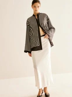 COMMENSE Satin Striped Button Cozy Shirt* Blouses & Shirts|Tops