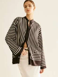 COMMENSE Satin Striped Button Cozy Shirt* Blouses & Shirts|Tops