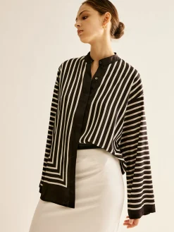 COMMENSE Satin Striped Button Cozy Shirt* Blouses & Shirts|Tops