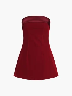 COMMENSE Satin Velvet Strapless Short Dress* Black Dresses|Cocktail & Party Dresses