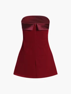 COMMENSE Satin Velvet Strapless Short Dress* Black Dresses|Cocktail & Party Dresses