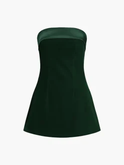 COMMENSE Satin Velvet Strapless Short Dress* Black Dresses|Cocktail & Party Dresses