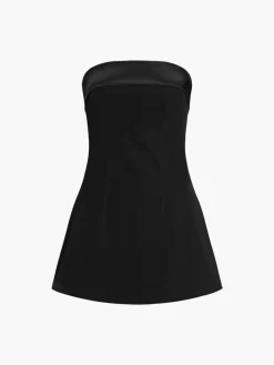 COMMENSE Satin Velvet Strapless Short Dress* Black Dresses|Cocktail & Party Dresses