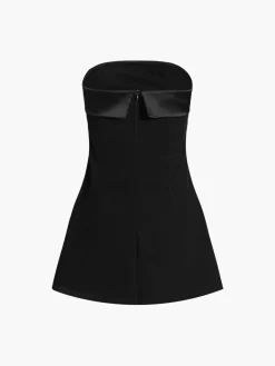 COMMENSE Satin Velvet Strapless Short Dress* Black Dresses|Cocktail & Party Dresses