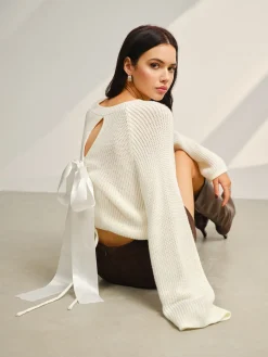 COMMENSE Satin-Bow Bell Sleeve Short Sweater* Knitwear|Tops